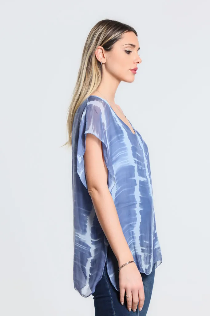 Alyssa Tie Dye V-Neck Flutter Sleeve Top (BSS212TD)