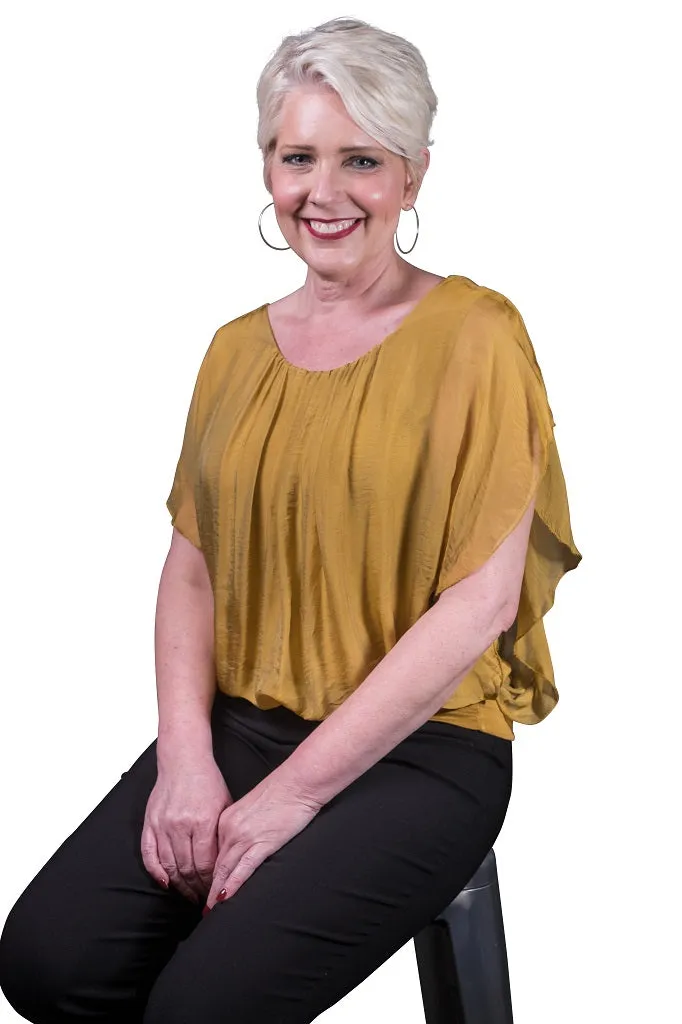 Aurora Flutter Fly Sleeve Silk Top w/ Band Bottom (BSS202)