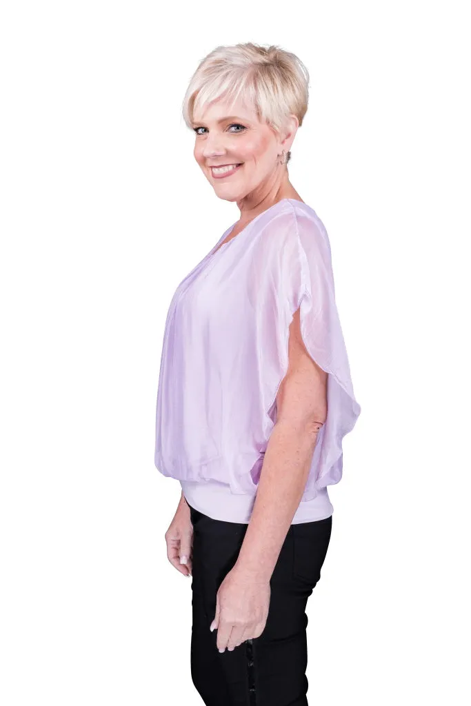 Aurora Flutter Fly Sleeve Silk Top w/ Band Bottom (BSS202)