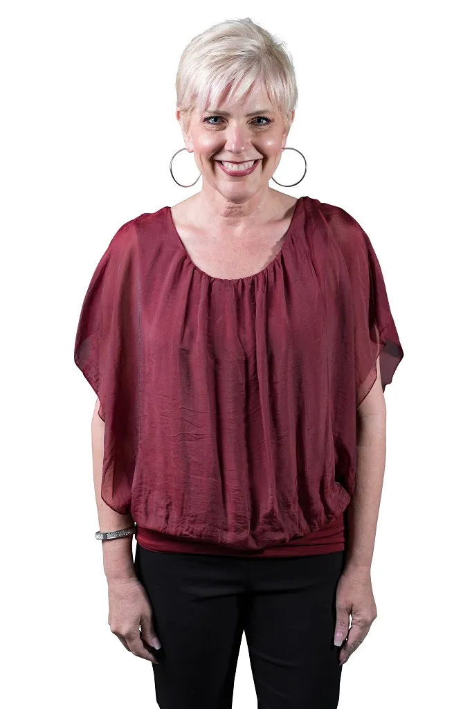 Aurora Flutter Fly Sleeve Silk Top w/ Band Bottom (BSS202)