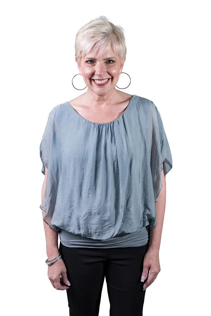Aurora Flutter Fly Sleeve Silk Top w/ Band Bottom (BSS202)