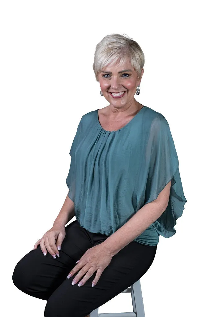 Aurora Flutter Fly Sleeve Silk Top w/ Band Bottom (BSS202)