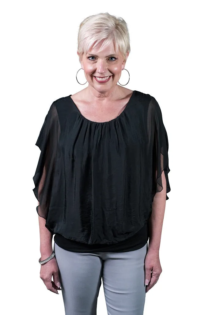 Aurora Flutter Fly Sleeve Silk Top w/ Band Bottom (BSS202)