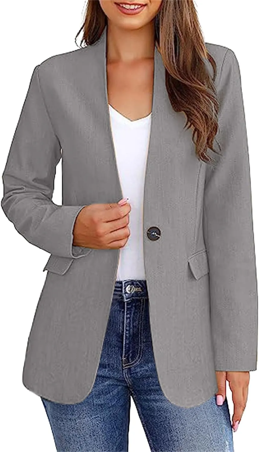 Blazers for Women Business Jackets Lapel Casual Long Sleeve Coats Open Front Button Blazer Work Office with Pockets