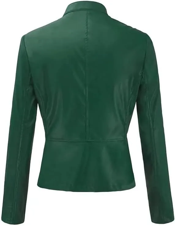 Canbebig Womens Faux Leather Jackets Zip Up Suit Jackets Slim Fit Coats Casual Lightweight Outwear Moto Biker Jackets