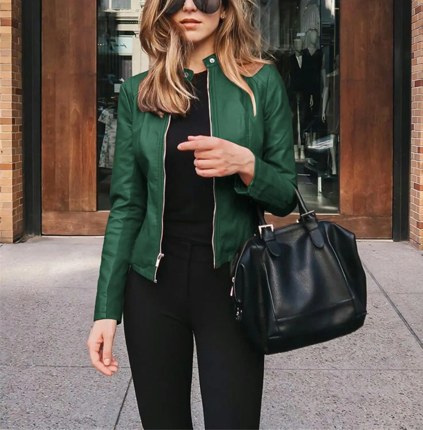 Canbebig Womens Faux Leather Jackets Zip Up Suit Jackets Slim Fit Coats Casual Lightweight Outwear Moto Biker Jackets