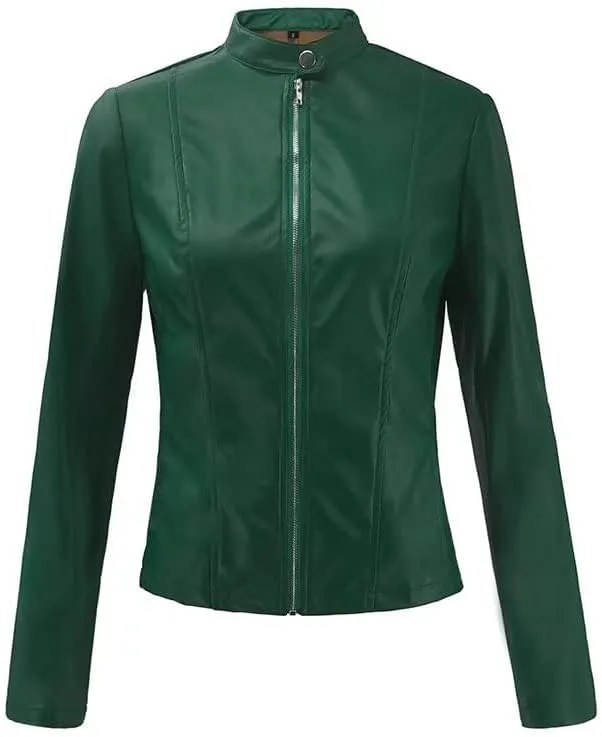 Canbebig Womens Faux Leather Jackets Zip Up Suit Jackets Slim Fit Coats Casual Lightweight Outwear Moto Biker Jackets