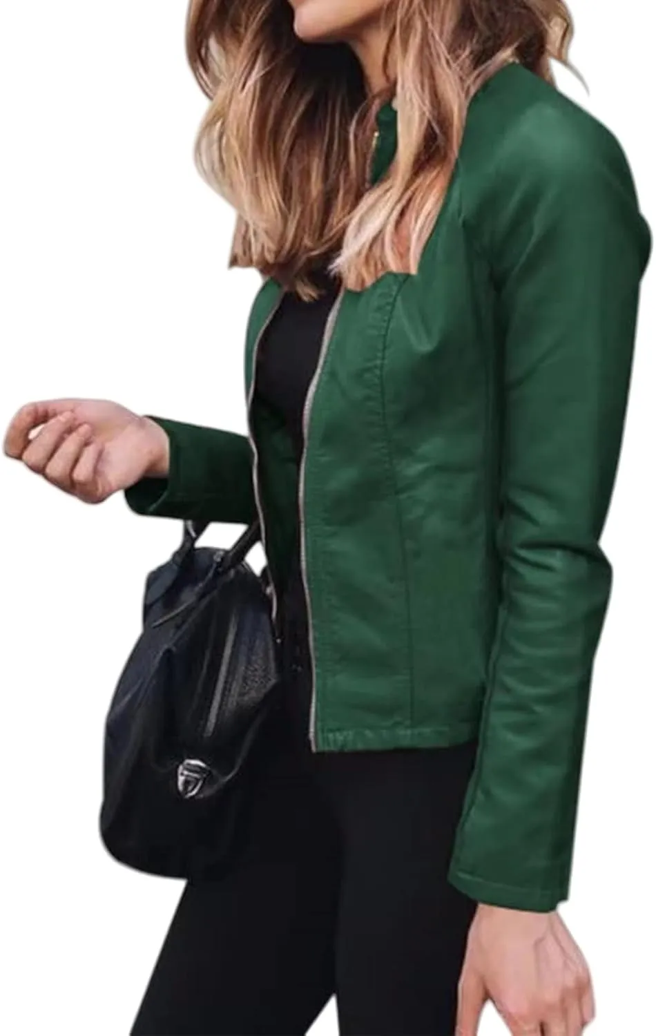 Canbebig Womens Faux Leather Jackets Zip Up Suit Jackets Slim Fit Coats Casual Lightweight Outwear Moto Biker Jackets