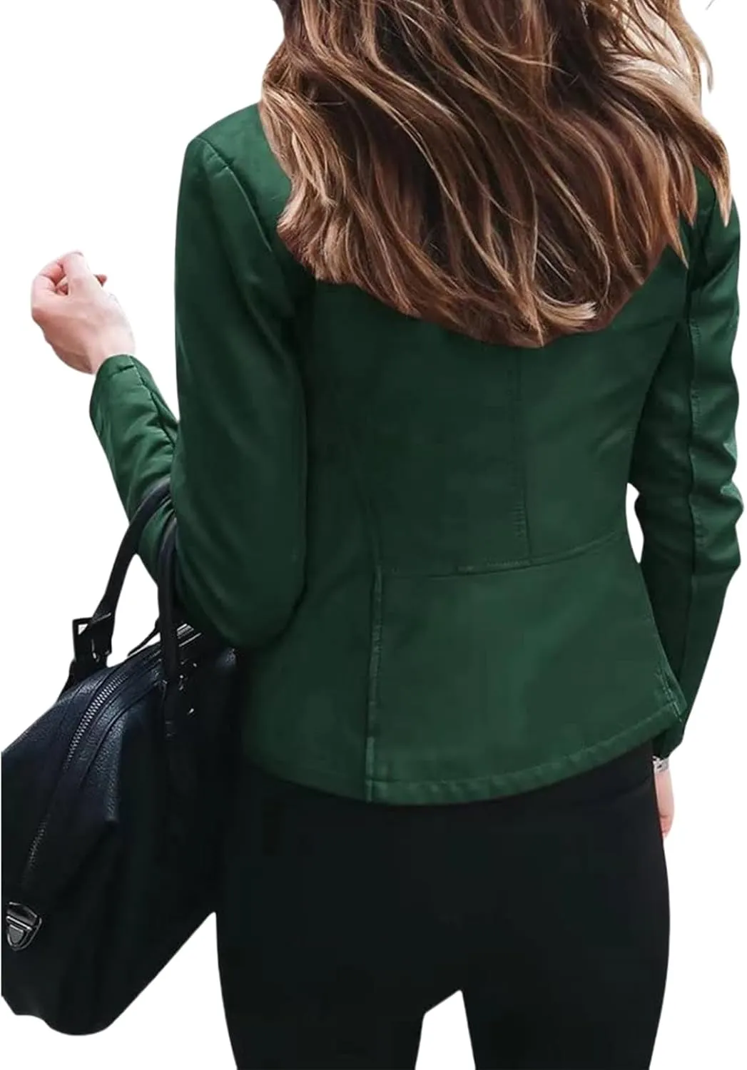 Canbebig Womens Faux Leather Jackets Zip Up Suit Jackets Slim Fit Coats Casual Lightweight Outwear Moto Biker Jackets
