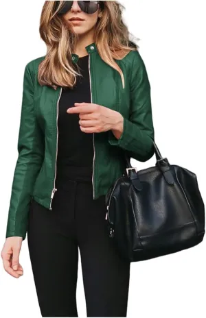 Canbebig Womens Faux Leather Jackets Zip Up Suit Jackets Slim Fit Coats Casual Lightweight Outwear Moto Biker Jackets