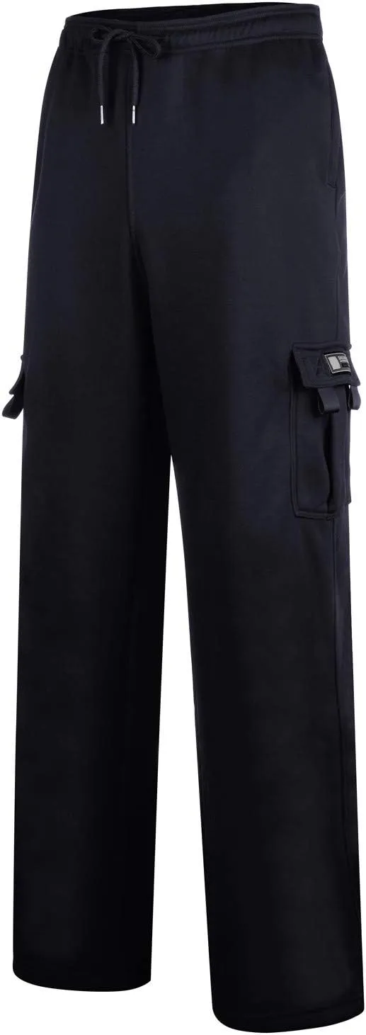 Cargo Sweatpants for Men Fleece Plus Size Hiking Joggers with Pockets Casual Open Bottom Baggy Athletic Pants