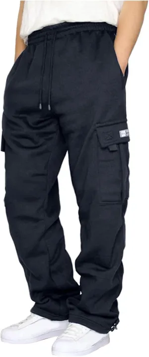 Cargo Sweatpants for Men Fleece Plus Size Hiking Joggers with Pockets Casual Open Bottom Baggy Athletic Pants