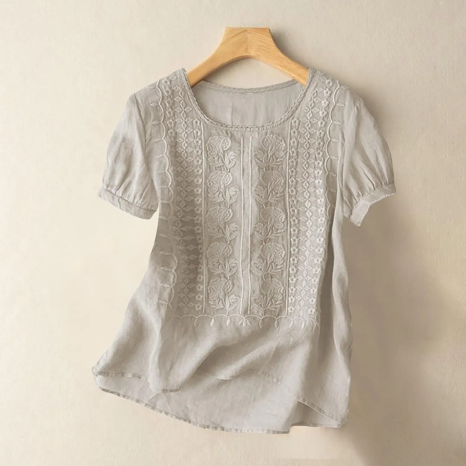 Cotton Gauze Tops for Women Retro Floral Embroidered Top Loose Fit Boho Dressy Casual Blouses Trendy Summer Outfits