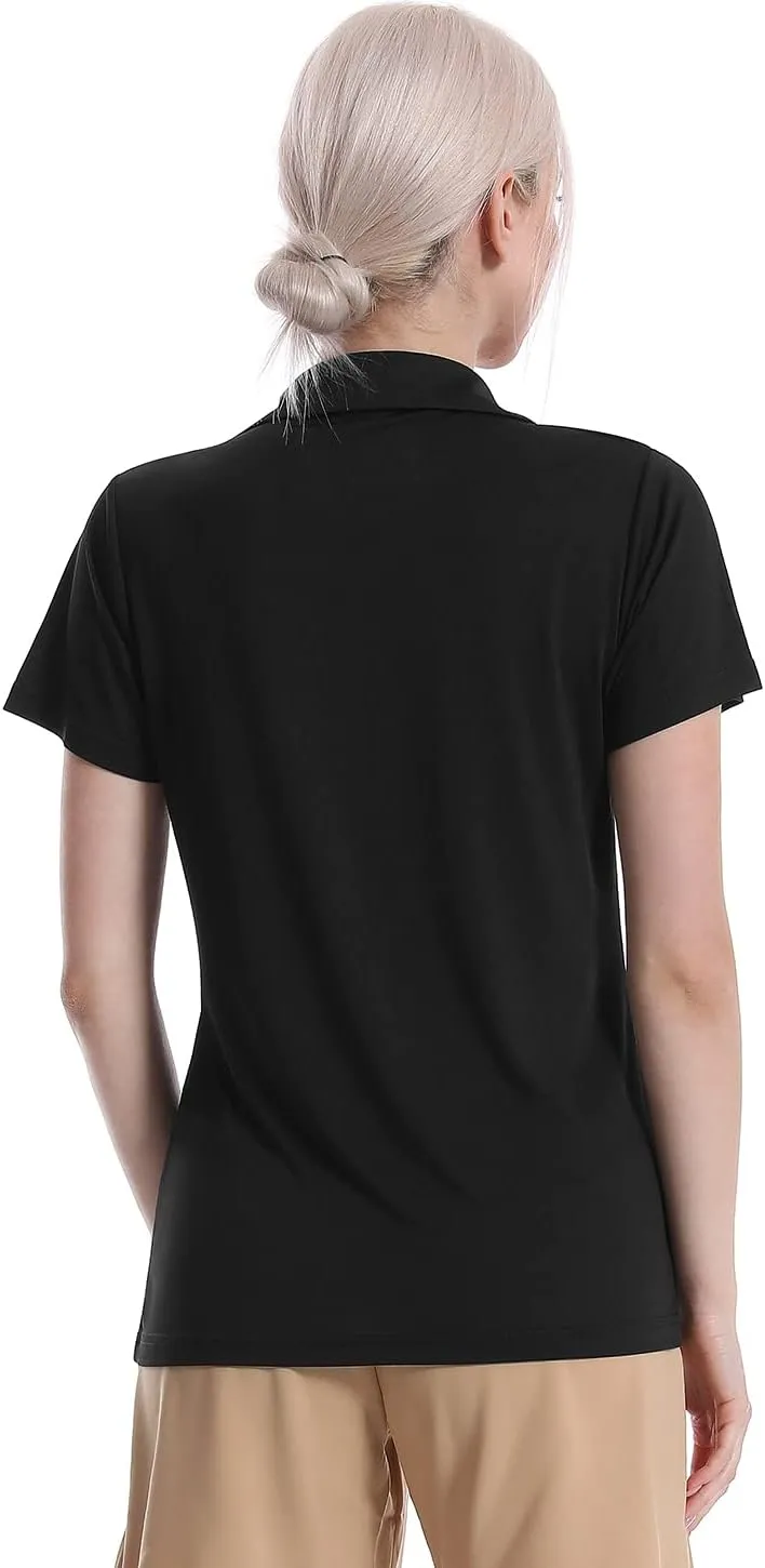 Femdouce Women's Polo Shirts V-Neck Short Sleeve Moisture Wicking Collared Shirts for Women Golf Polo Shirt for Work 1-3 Pack