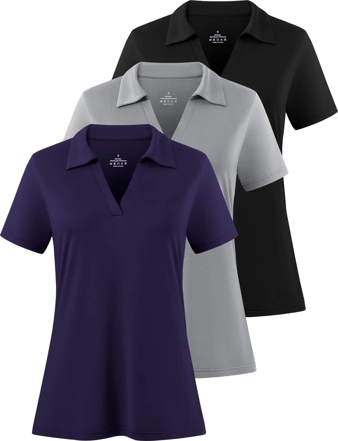 Femdouce Women's Polo Shirts V-Neck Short Sleeve Moisture Wicking Collared Shirts for Women Golf Polo Shirt for Work 1-3 Pack