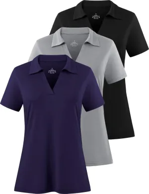 Femdouce Women's Polo Shirts V-Neck Short Sleeve Moisture Wicking Collared Shirts for Women Golf Polo Shirt for Work 1-3 Pack