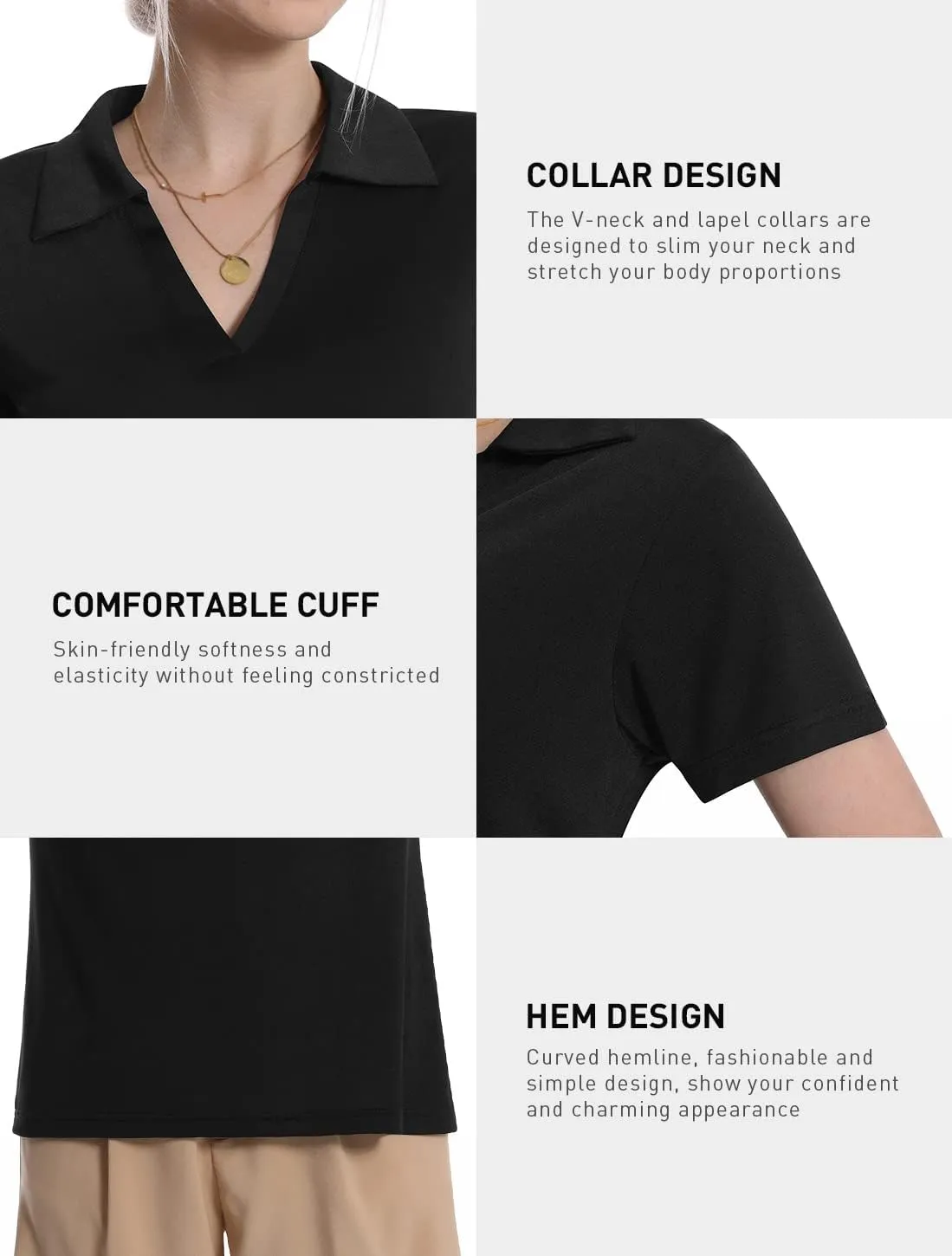 Femdouce Women's Polo Shirts V-Neck Short Sleeve Moisture Wicking Collared Shirts for Women Golf Polo Shirt for Work 1-3 Pack