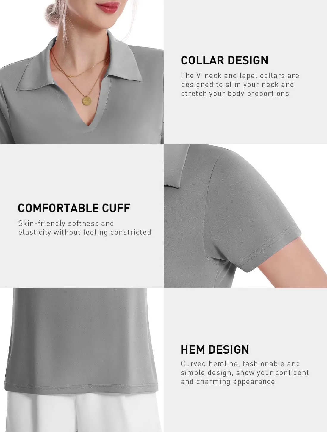 Femdouce Women's Polo Shirts V-Neck Short Sleeve Moisture Wicking Collared Shirts for Women Golf Polo Shirt for Work 1-3 Pack