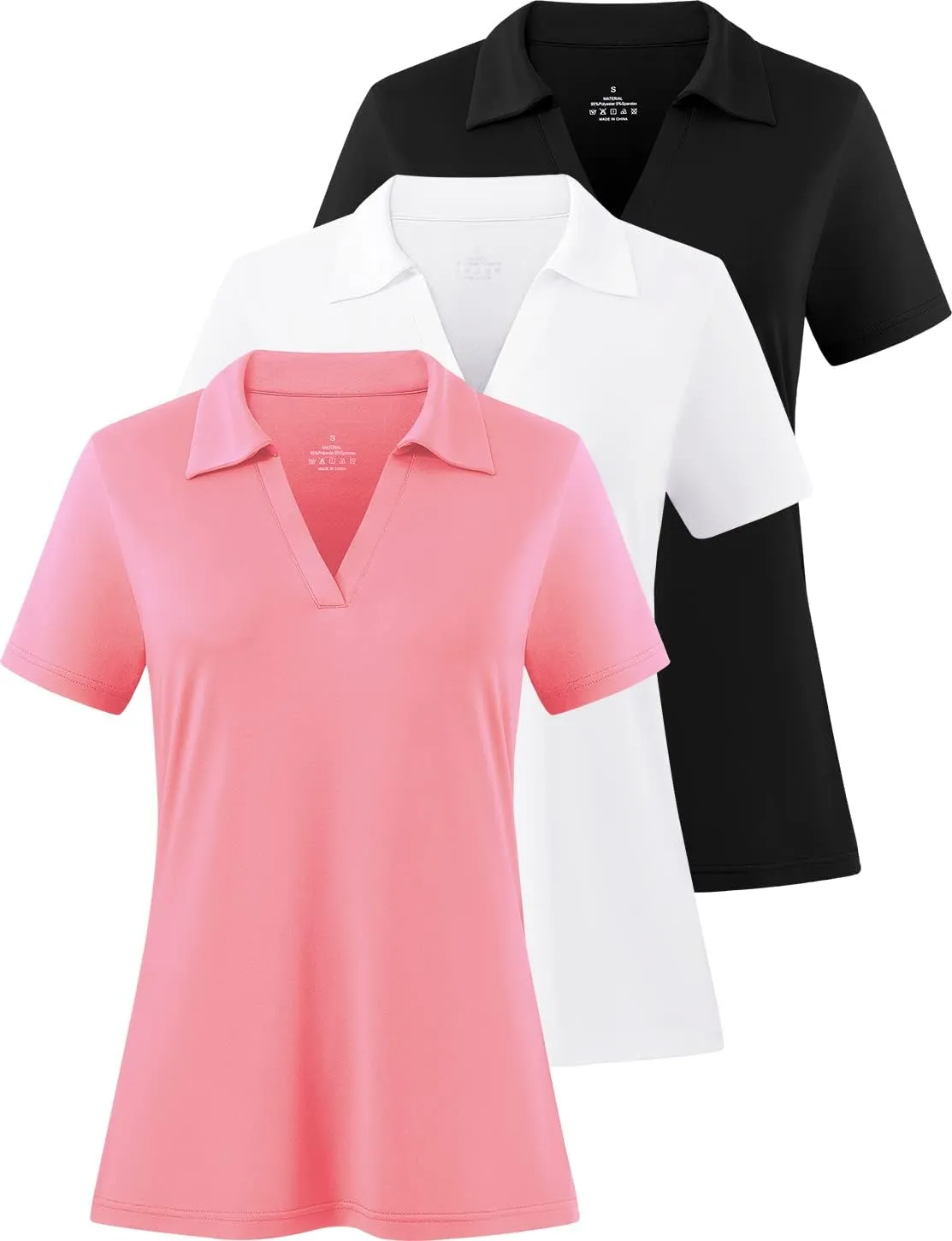 Femdouce Women's Polo Shirts V-Neck Short Sleeve Moisture Wicking Collared Shirts for Women Golf Polo Shirt for Work 1-3 Pack