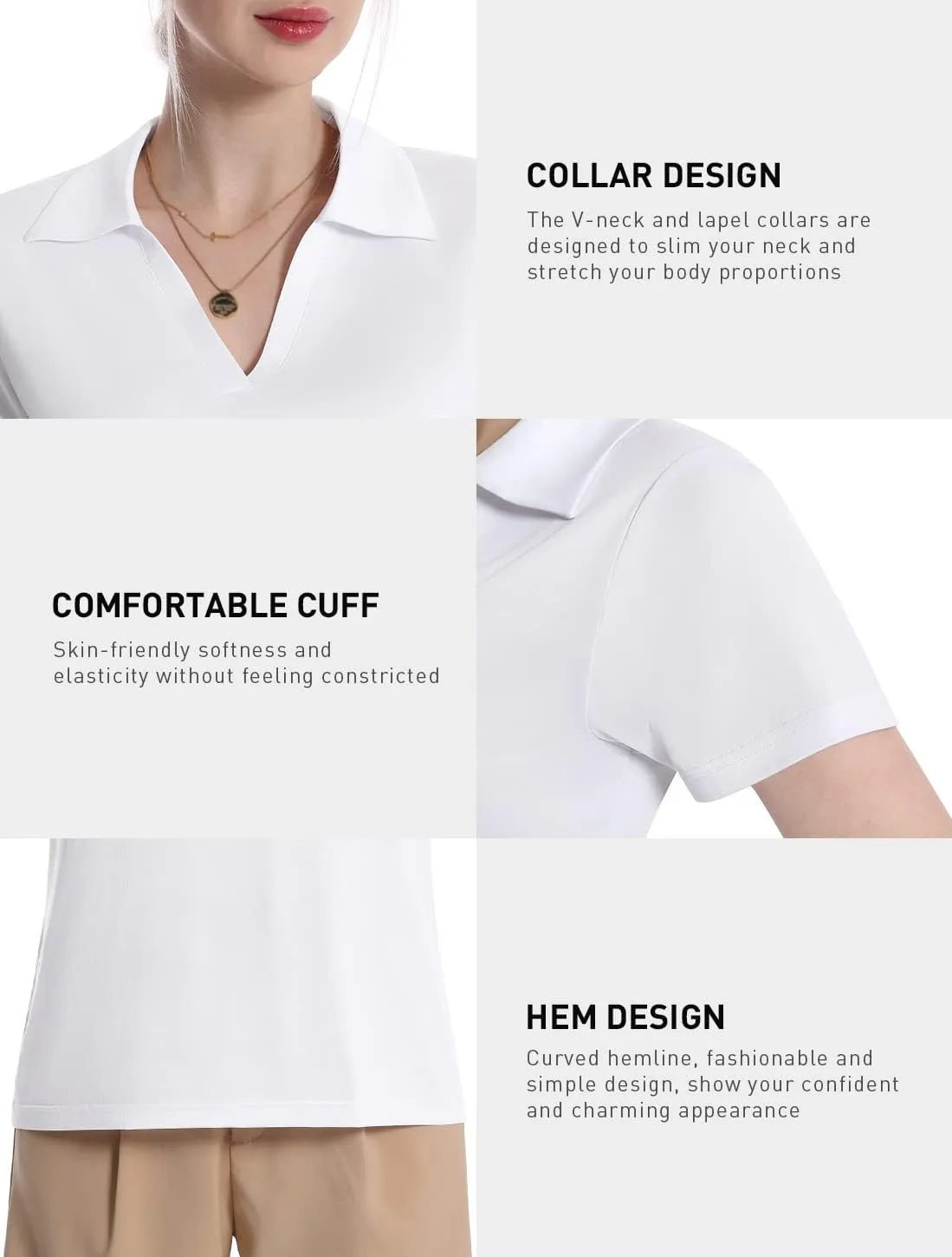 Femdouce Women's Polo Shirts V-Neck Short Sleeve Moisture Wicking Collared Shirts for Women Golf Polo Shirt for Work 1-3 Pack