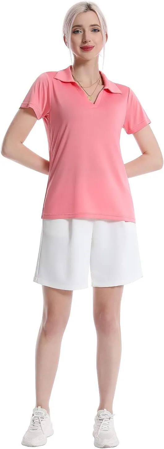 Femdouce Women's Polo Shirts V-Neck Short Sleeve Moisture Wicking Collared Shirts for Women Golf Polo Shirt for Work 1-3 Pack
