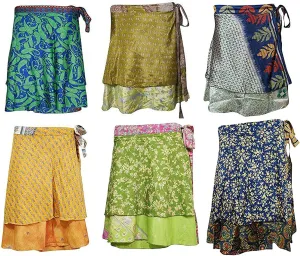 Lot of 3/5 Women's Indian Silk Wrap Around Skirts Wear Boho Hippie Magic Flowers Summer Skirt Saree