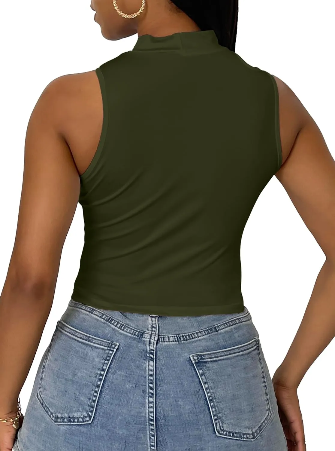 LovelyWholesale Crop Tops for Women Sexy Cut Out Tops Mock Neck Tank Top