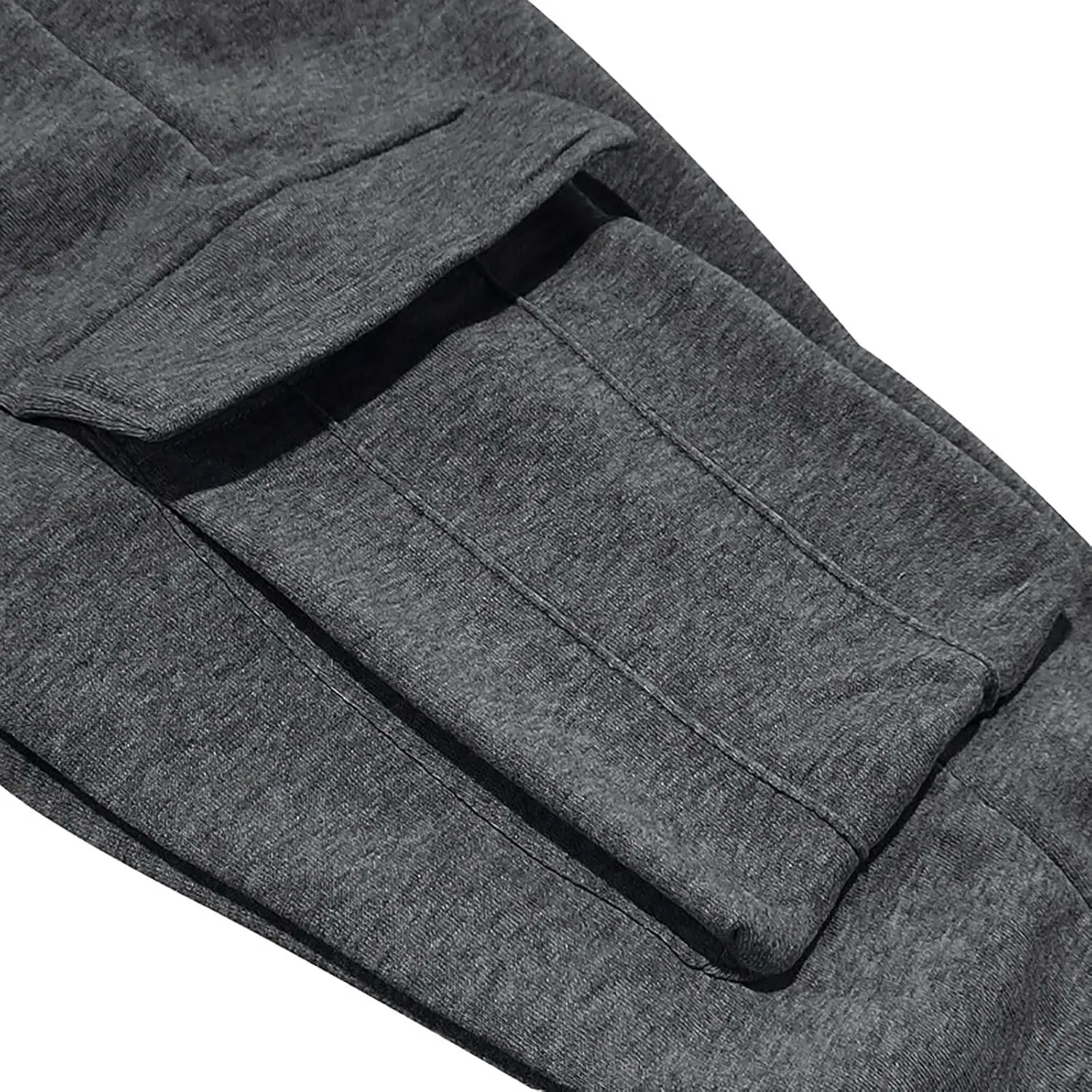 Mens Cargo Sweatpants Cotton Fleece Lined Joggers Pants Baggy Drawstring Elastic Waist Multi Pockets Workout Pants