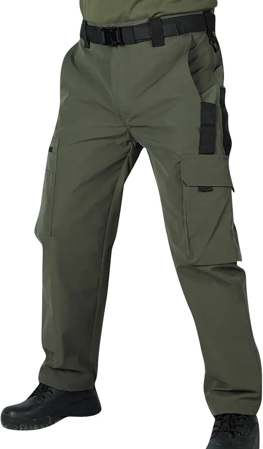 Men's Outdoor Cargo Pants Utility Elastic Waist Pockets Zipper Relaxed Fit Tactical Pants Stretch Jogging Sweatpants