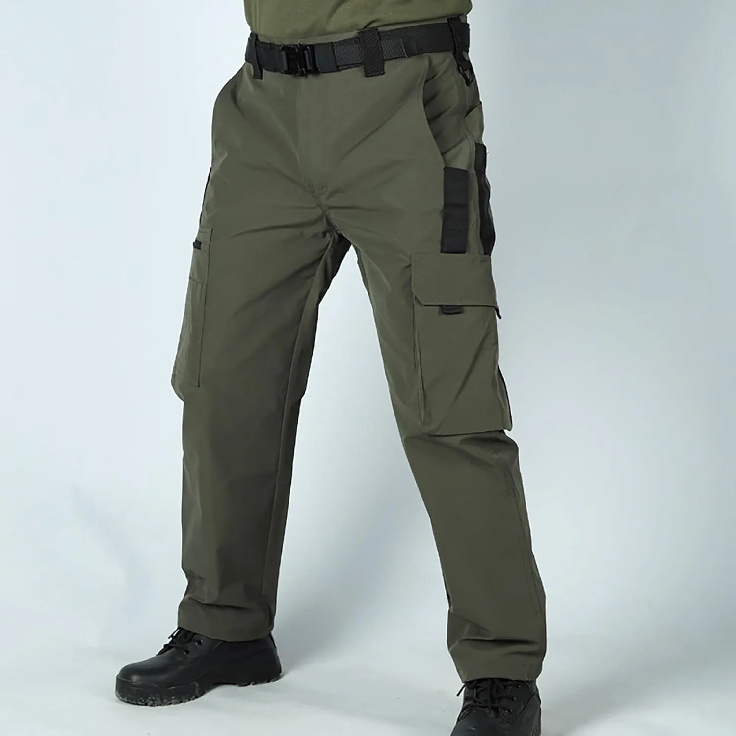 Men's Outdoor Cargo Pants Utility Elastic Waist Pockets Zipper Relaxed Fit Tactical Pants Stretch Jogging Sweatpants