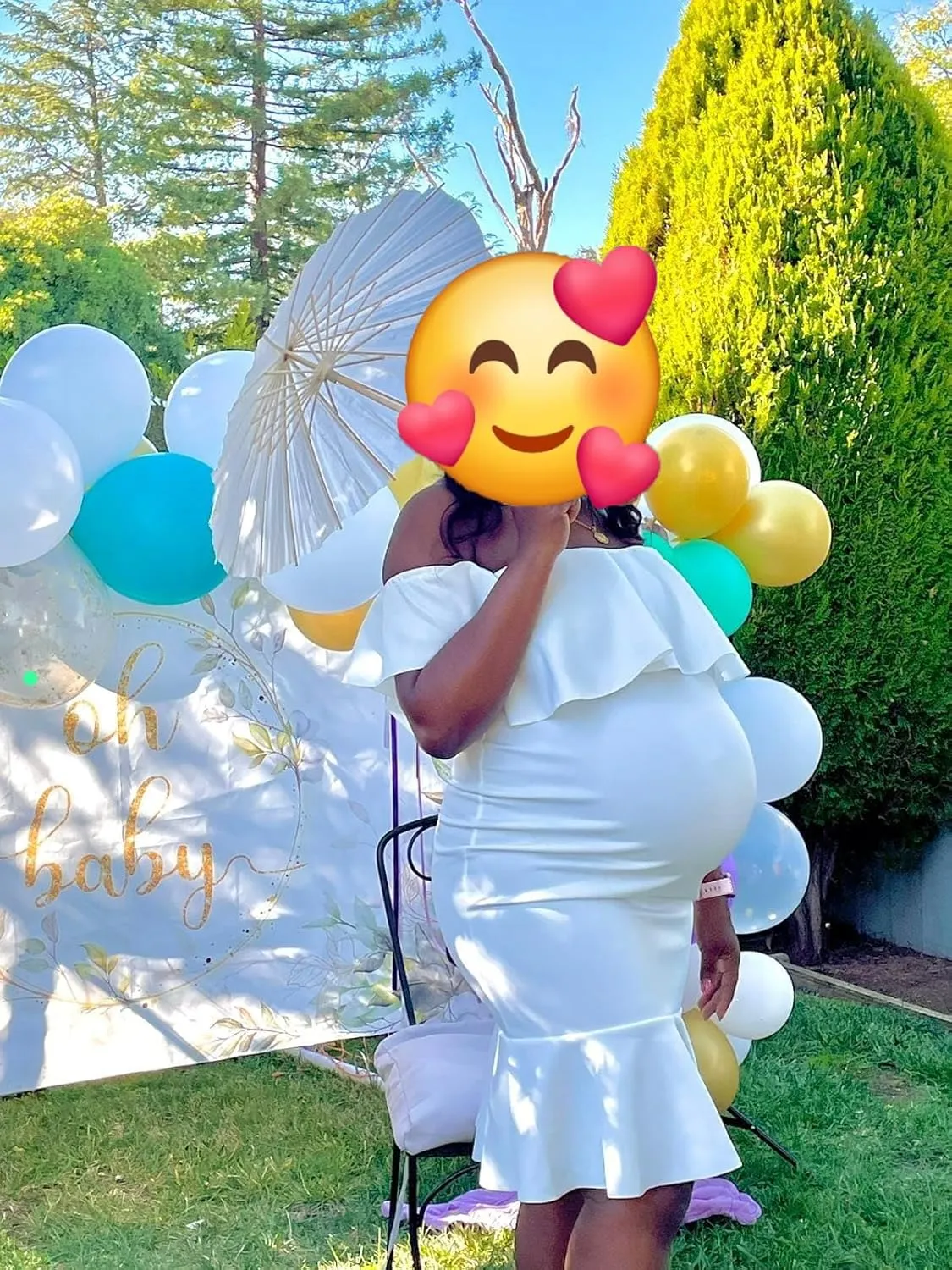 Off The Shoulder Maternity Dress Summer, Elegant Baby Shower Dress Bodycon Mermaid Midi with Ruffle Short Sleeves for Women