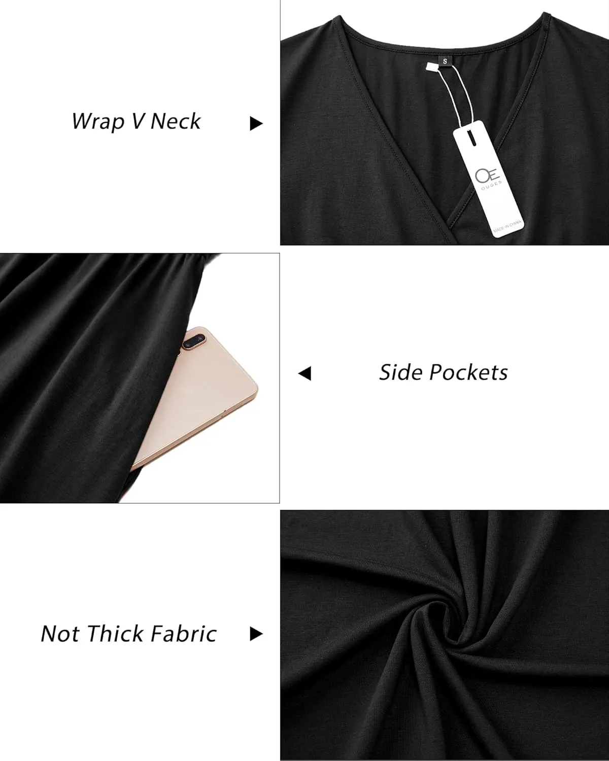 OUGES Women's Fall Winter Dresses for Women 2024 Long Sleeve V Neck Work Outfits with Pockets