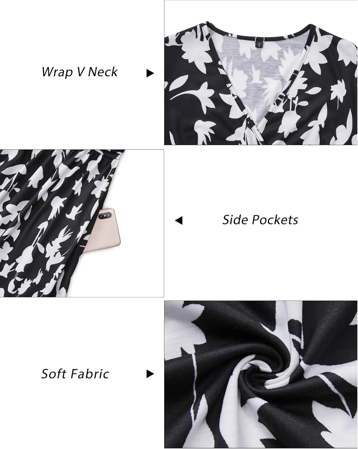 OUGES Women's Fall Winter Dresses for Women 2024 Long Sleeve V Neck Work Outfits with Pockets