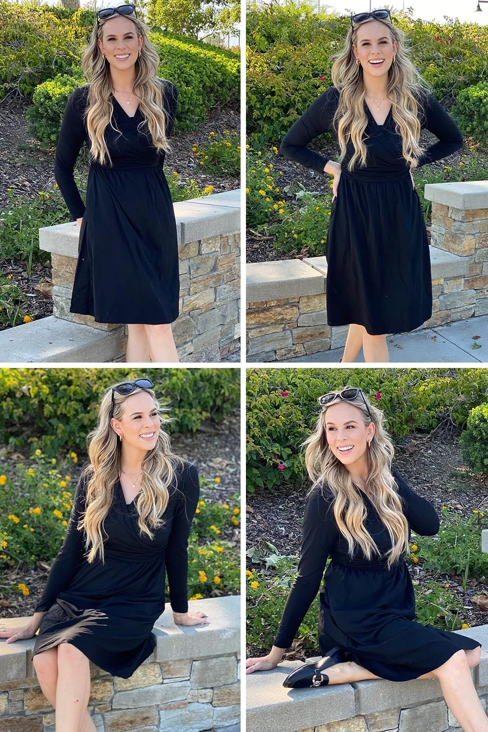 OUGES Women's Fall Winter Dresses for Women 2024 Long Sleeve V Neck Work Outfits with Pockets