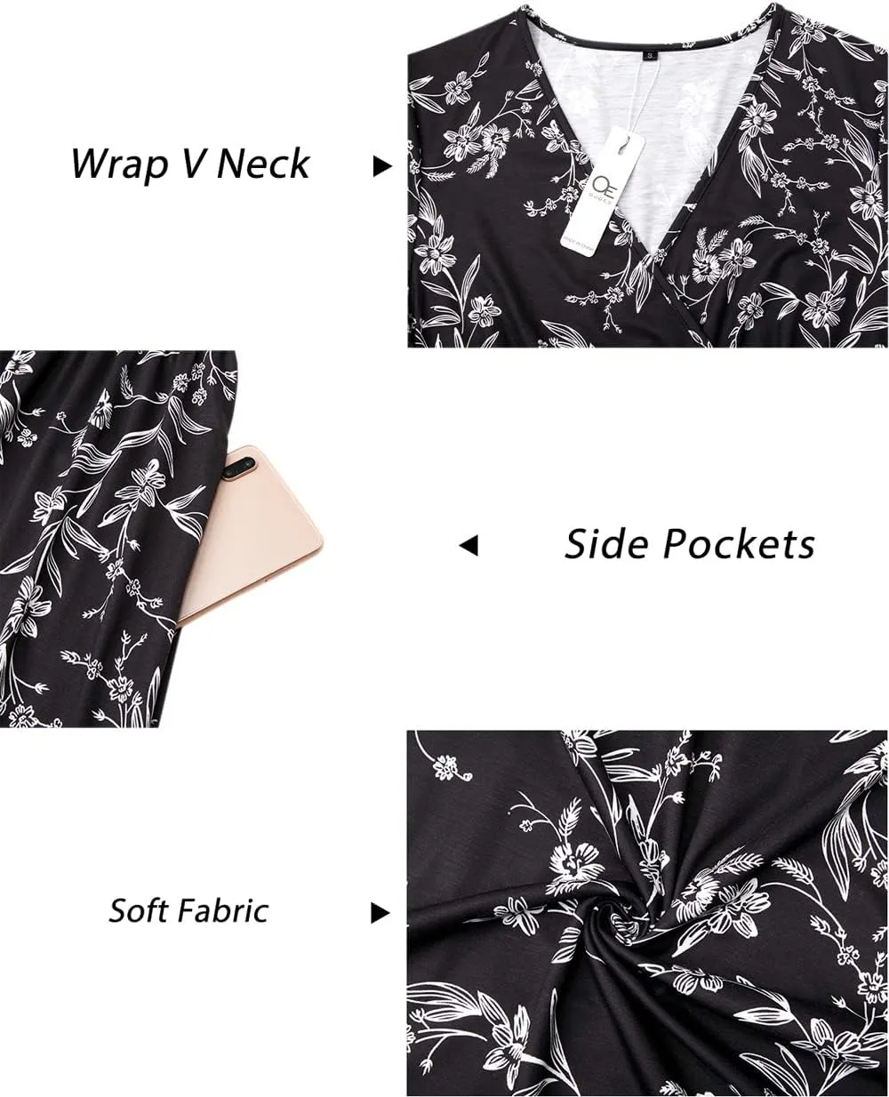 OUGES Women's Summer Short Sleeve V-Neck Floral Short Party Dress with Pockets