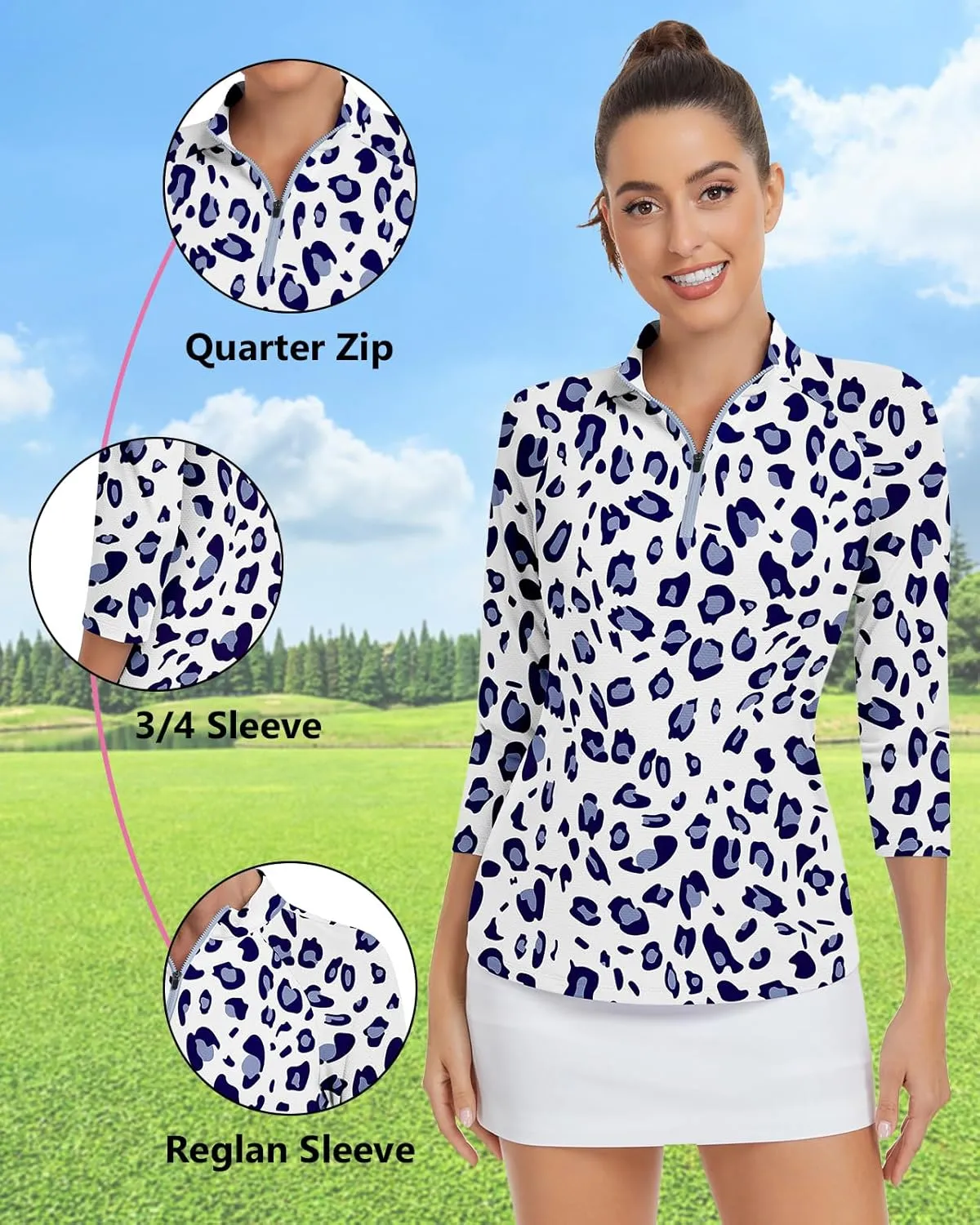 Soneven Womens 3/4 Sleeve Shirt UPF 50  Moisture Wicking Golf Polo Shirt for Casual Work
