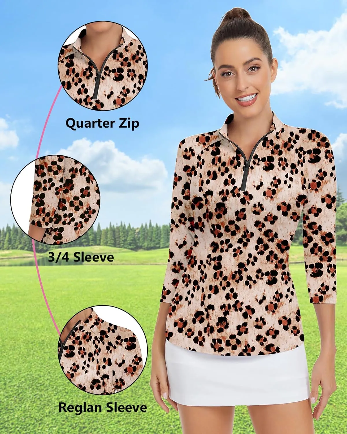 Soneven Womens 3/4 Sleeve Shirt UPF 50  Moisture Wicking Golf Polo Shirt for Casual Work