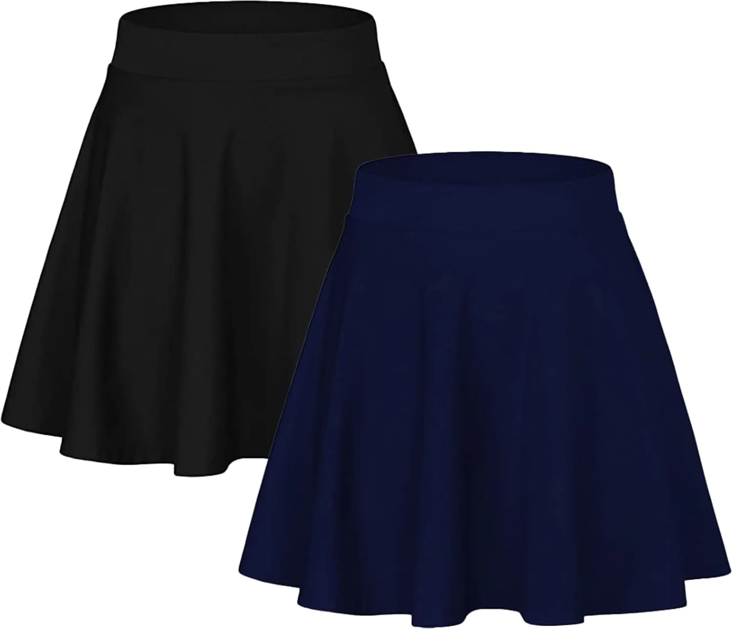 Sweet Hearts Womens 2-Pack Basic Skater Skirt- Versatile Stretchy Mini Flared Skirt Made in USA