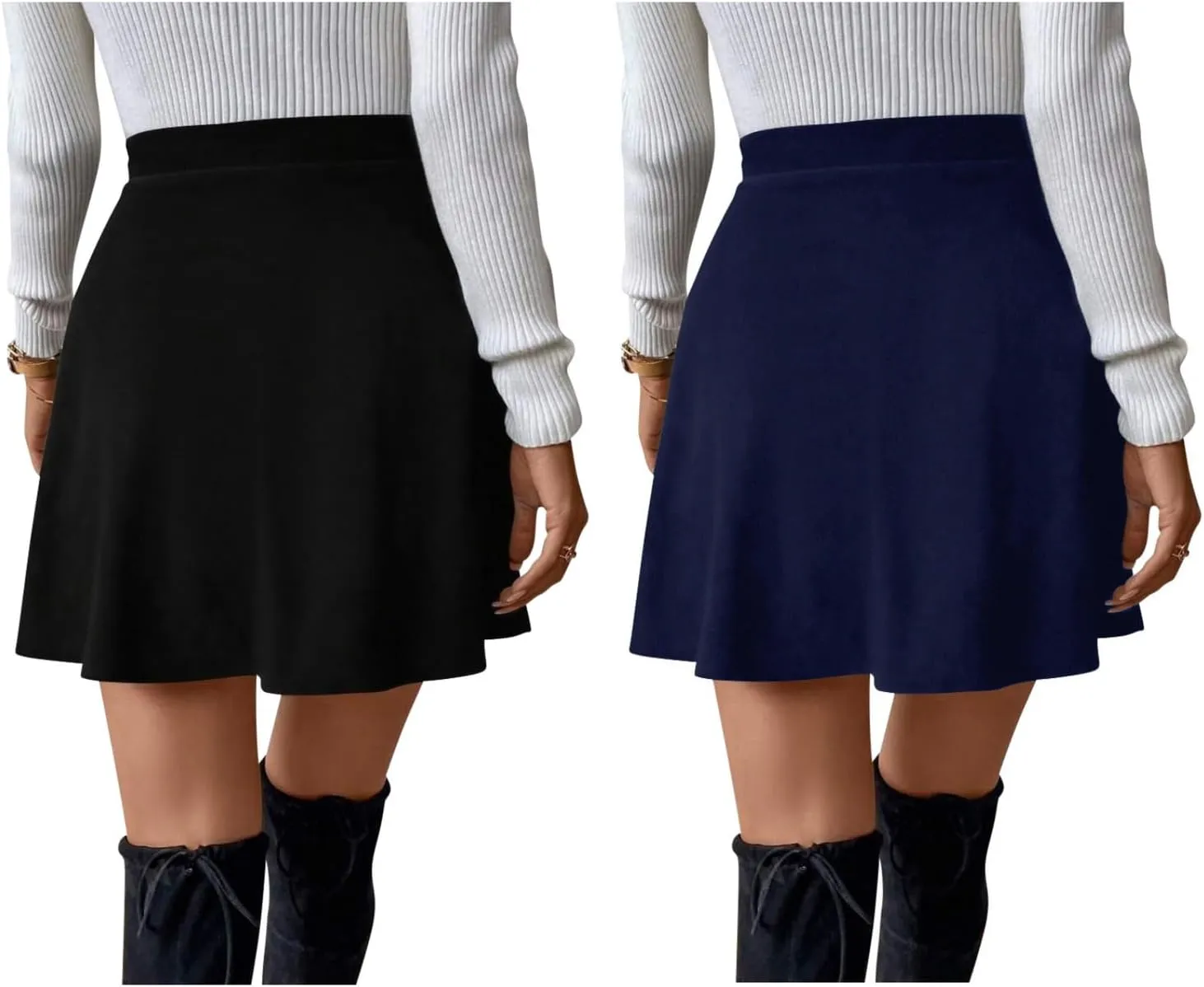 Sweet Hearts Womens 2-Pack Basic Skater Skirt- Versatile Stretchy Mini Flared Skirt Made in USA
