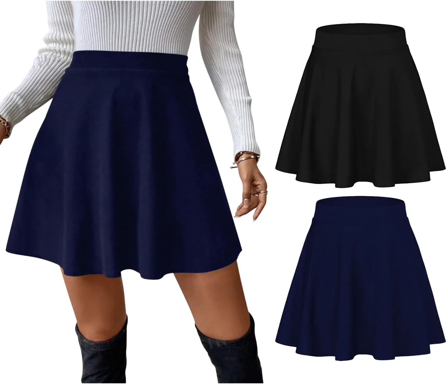 Sweet Hearts Womens 2-Pack Basic Skater Skirt- Versatile Stretchy Mini Flared Skirt Made in USA