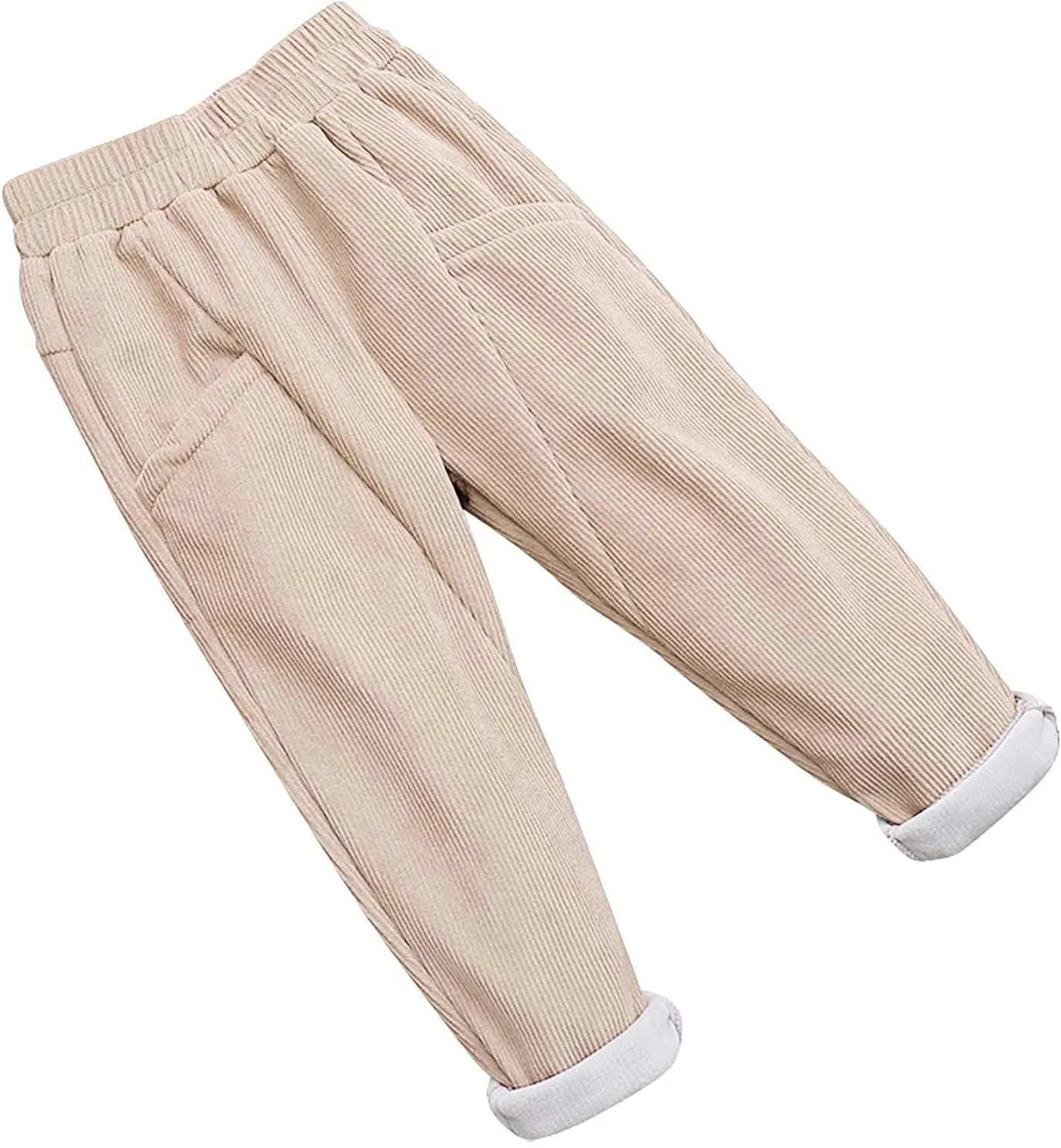 Toddler Kids Boys Girls Corduroy Pants Warm Fleece Lined Thick Pants Pull On Elastic Waist Jogger Sweatpants