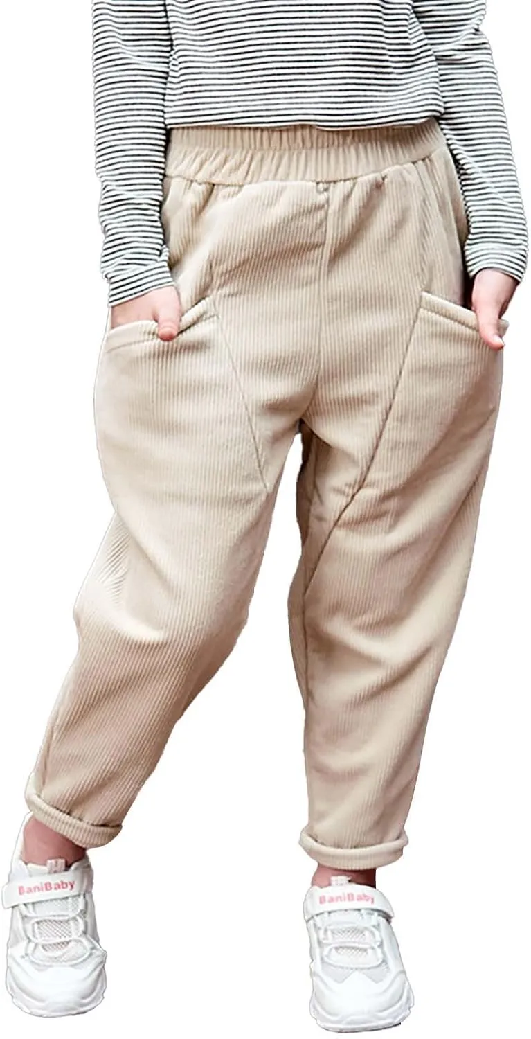Toddler Kids Boys Girls Corduroy Pants Warm Fleece Lined Thick Pants Pull On Elastic Waist Jogger Sweatpants