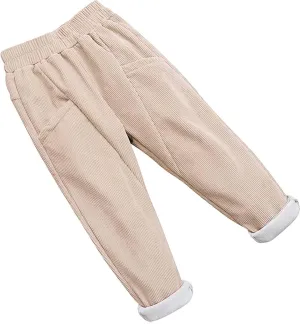 Toddler Kids Boys Girls Corduroy Pants Warm Fleece Lined Thick Pants Pull On Elastic Waist Jogger Sweatpants