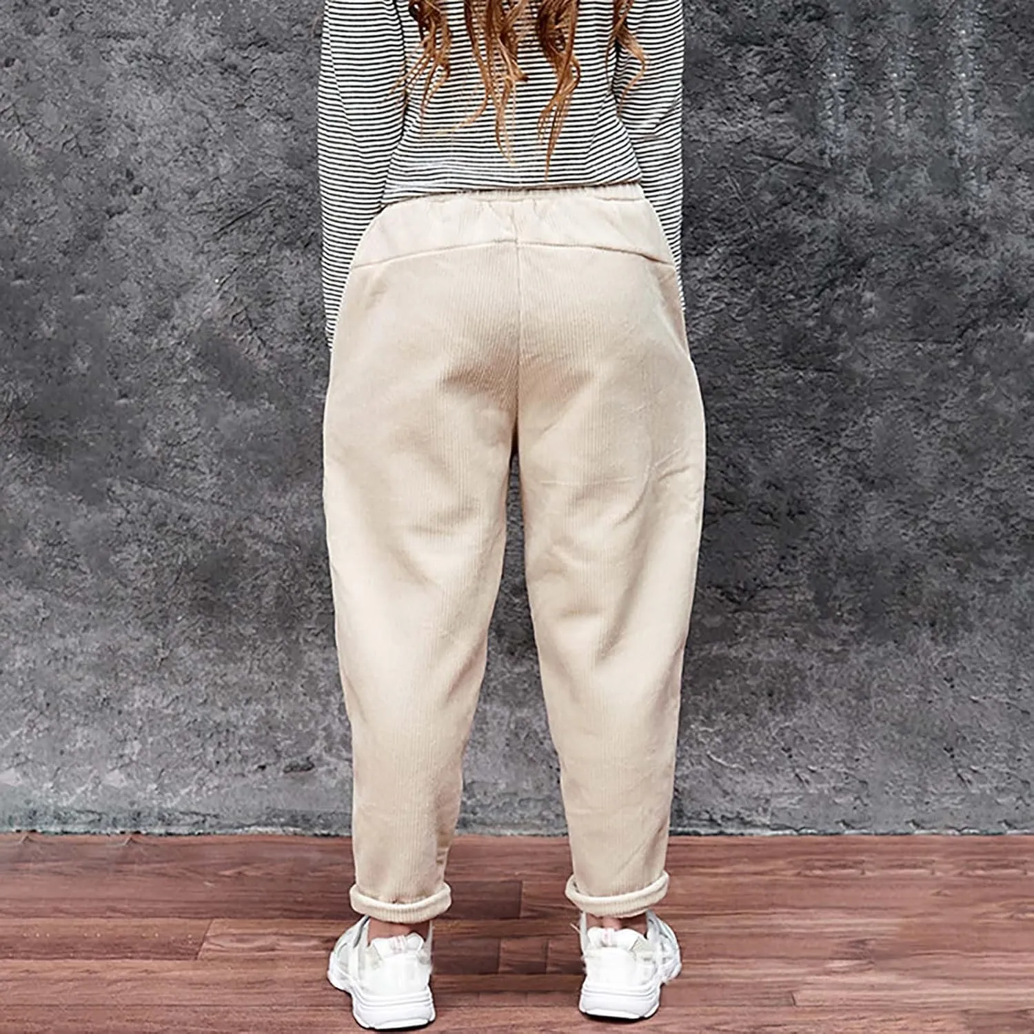 Toddler Kids Boys Girls Corduroy Pants Warm Fleece Lined Thick Pants Pull On Elastic Waist Jogger Sweatpants