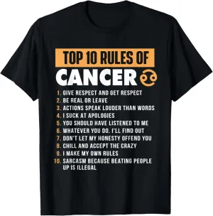 Top 10 Rules Of Cancer - Horoscope Astrology Zodiac Sign T-Shirt