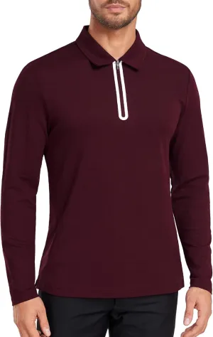 V VALANCH Zipper Polo Shirts Men Long Sleeve Golf Shirt Collared Tennis Shirt