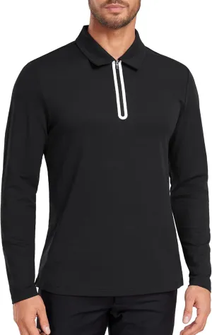 V VALANCH Zipper Polo Shirts Men Long Sleeve Golf Shirt Collared Tennis Shirt