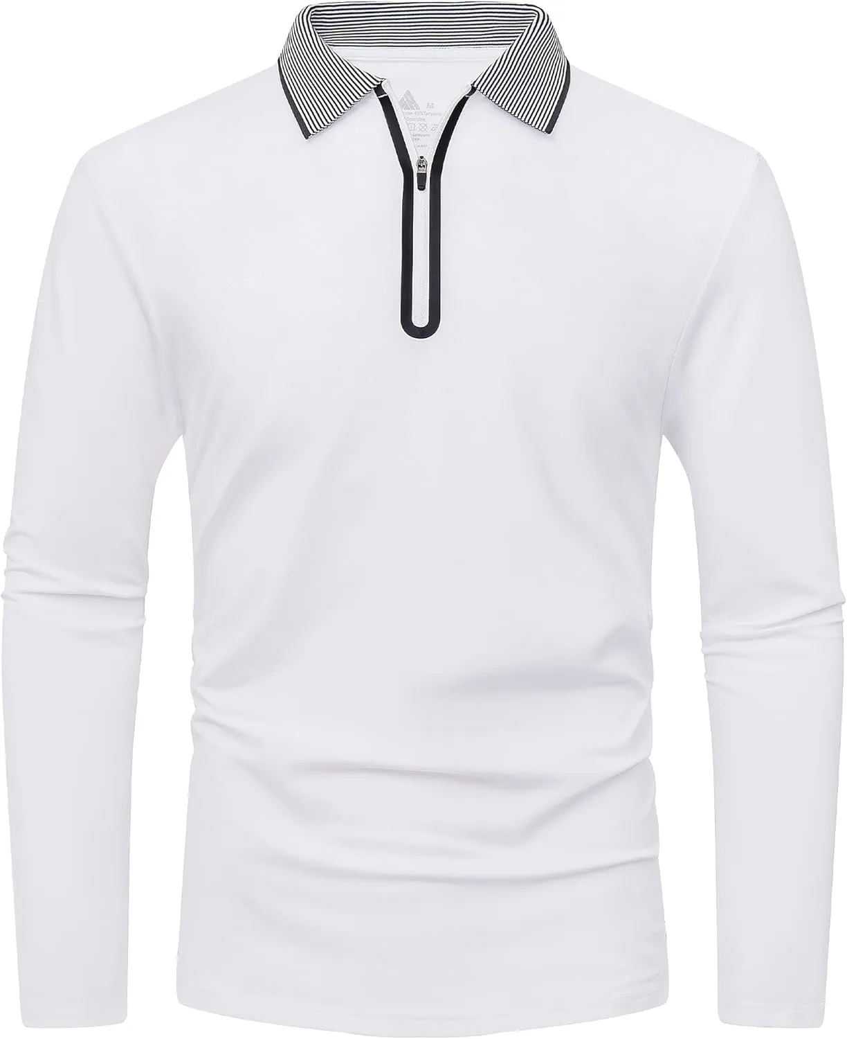 V VALANCH Zipper Polo Shirts Men Long Sleeve Golf Shirt Collared Tennis Shirt