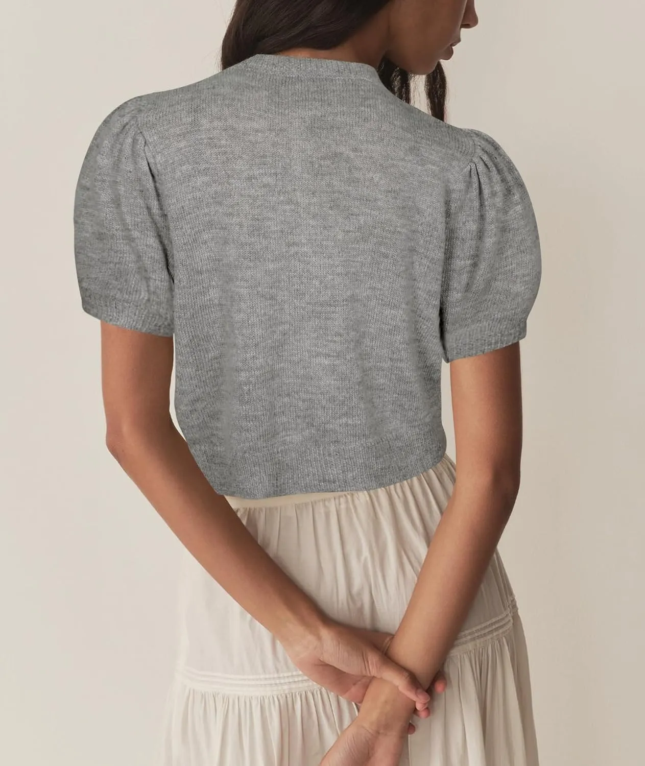 Womens Lightweight Summer Puff Short Sleeve Cardigan Sweaters Button up Y2k Knit Thin Cropped Cardigans