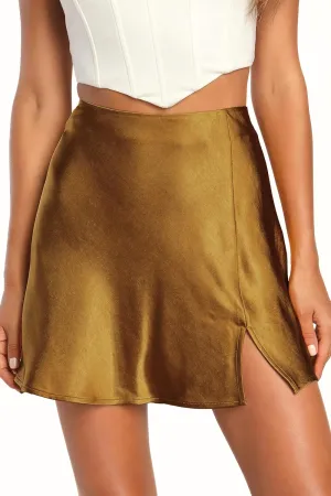 Women's Mini Skirt Satin High Waisted Sexy Slit Front Silk Casual A-Line Elastic Waistband Short Skirts